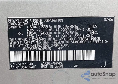 2006 Toyota Rav4 z USA, uszkodzony, nr VIN JTMZD33V166019540